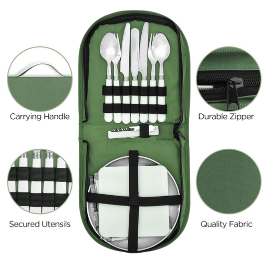 NPOT Gear Camping Silverware Kit Cutlery Organizer Utensil 12PCS