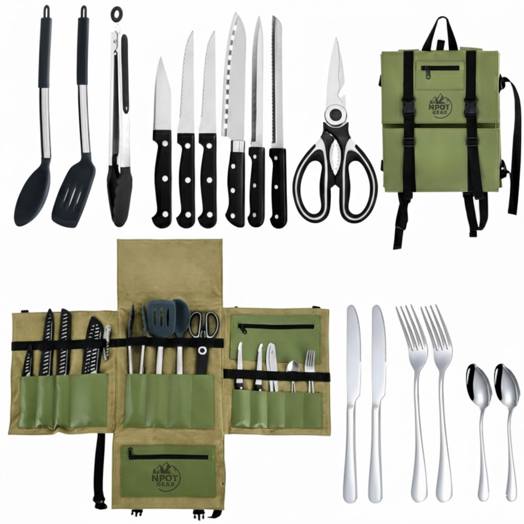 NPOT Gear Camping Cutlery Organizer 17PCS