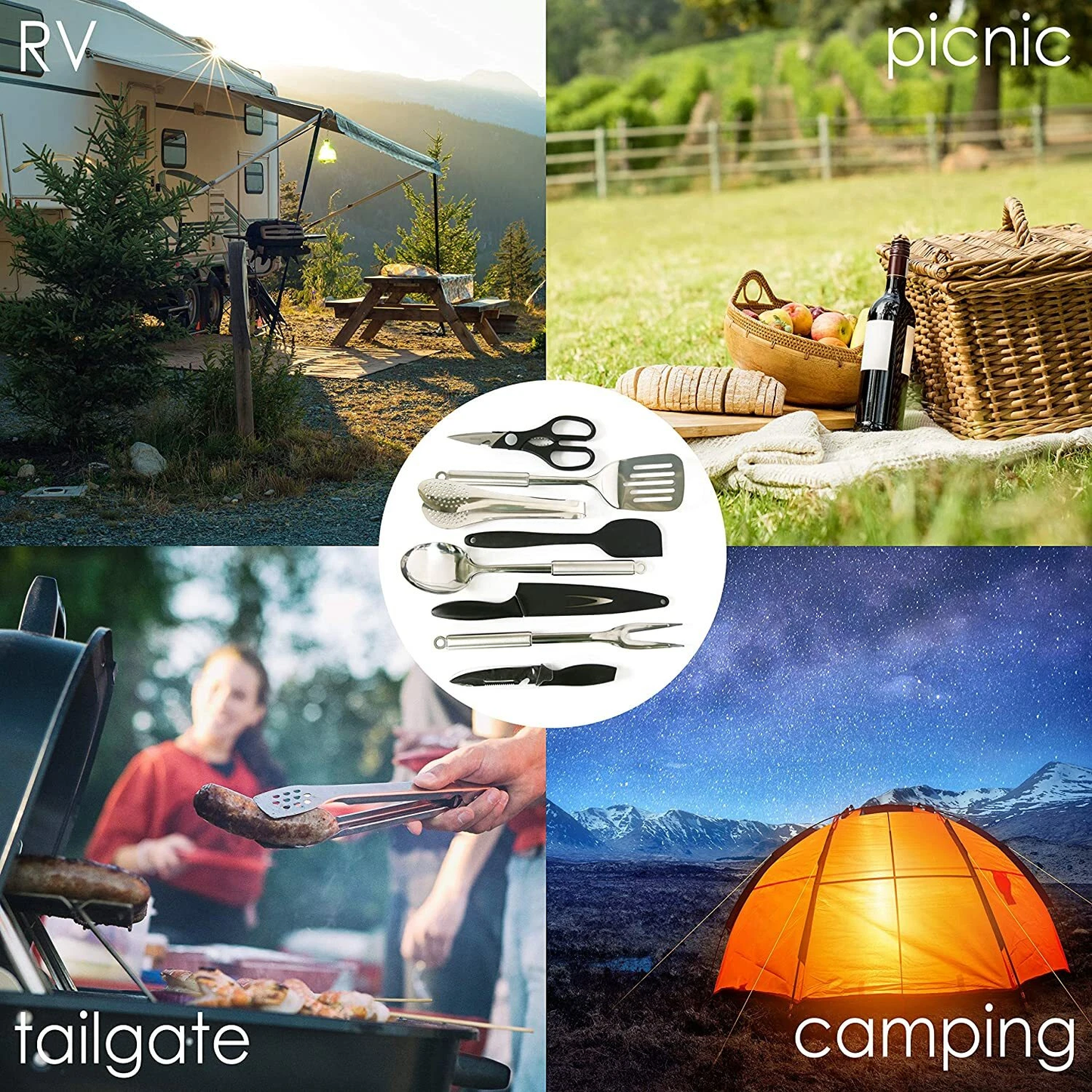 NPOT Portable Outdoor Utensil Kitchen Set 9PCS