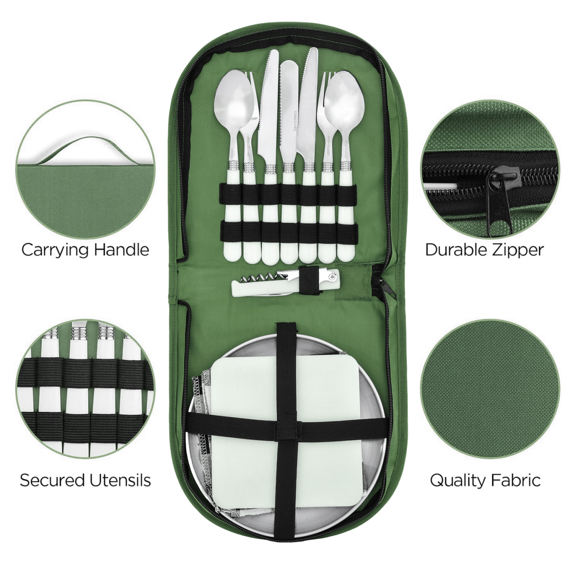 NPOT Gear Camping Silverware Kit Cutlery Organizer Utensil 12PCS