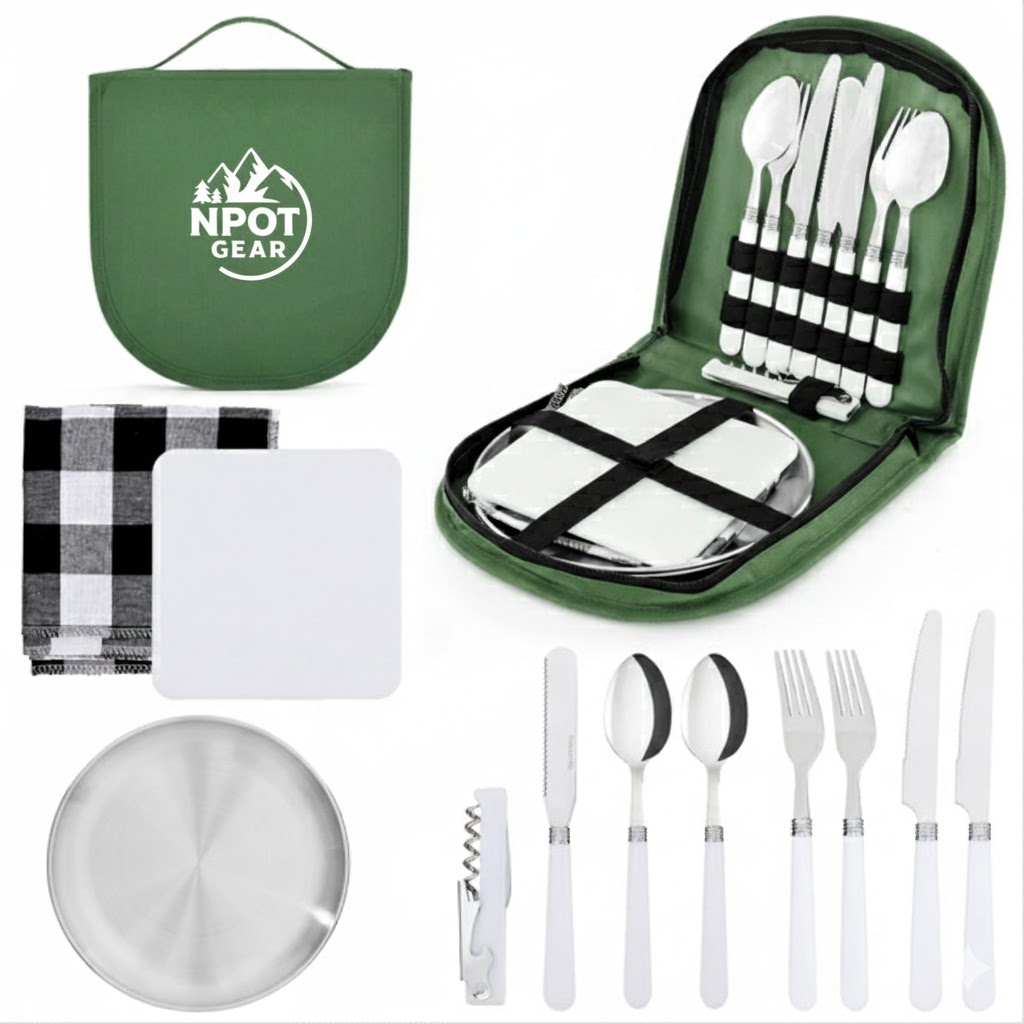 NPOT Gear Camping Silverware Kit Cutlery Organizer Utensil 12PCS