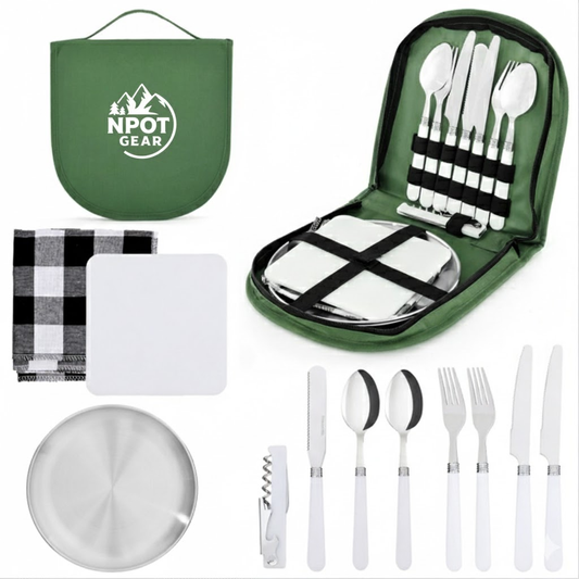 NPOT Gear Camping Silverware Kit Cutlery Organizer Utensil 12PCS