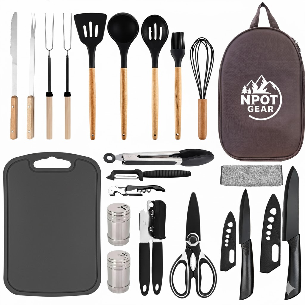 NPOT Gear Silicone Camping Cooking Set with Storage Bag 21PCS