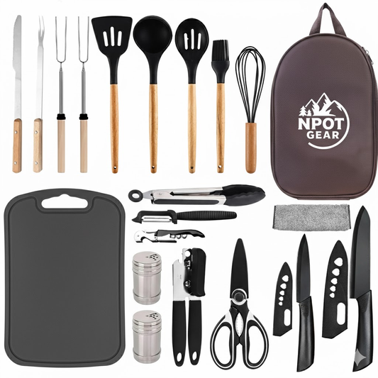 NPOT Gear Silicone Camping Cooking Set with Storage Bag 21PCS