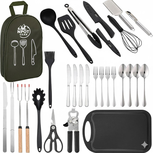 NPOT Gear Silicone Camping Cooking Utensils Set 25/30PCS