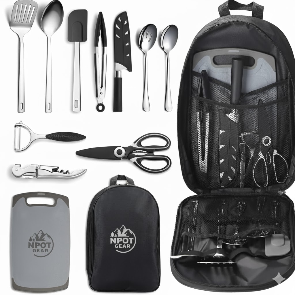 Npot Gear Camping Kitchen Utensil Set with Bag 12PCS