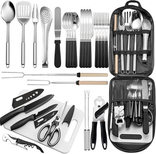 Portable Camping Kitchen Utensil Set-27 Piece Cookware Kit
